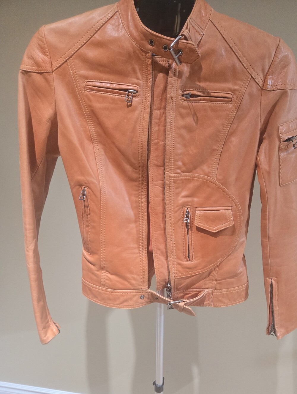 Danier Leather Moto Jacket in Orange